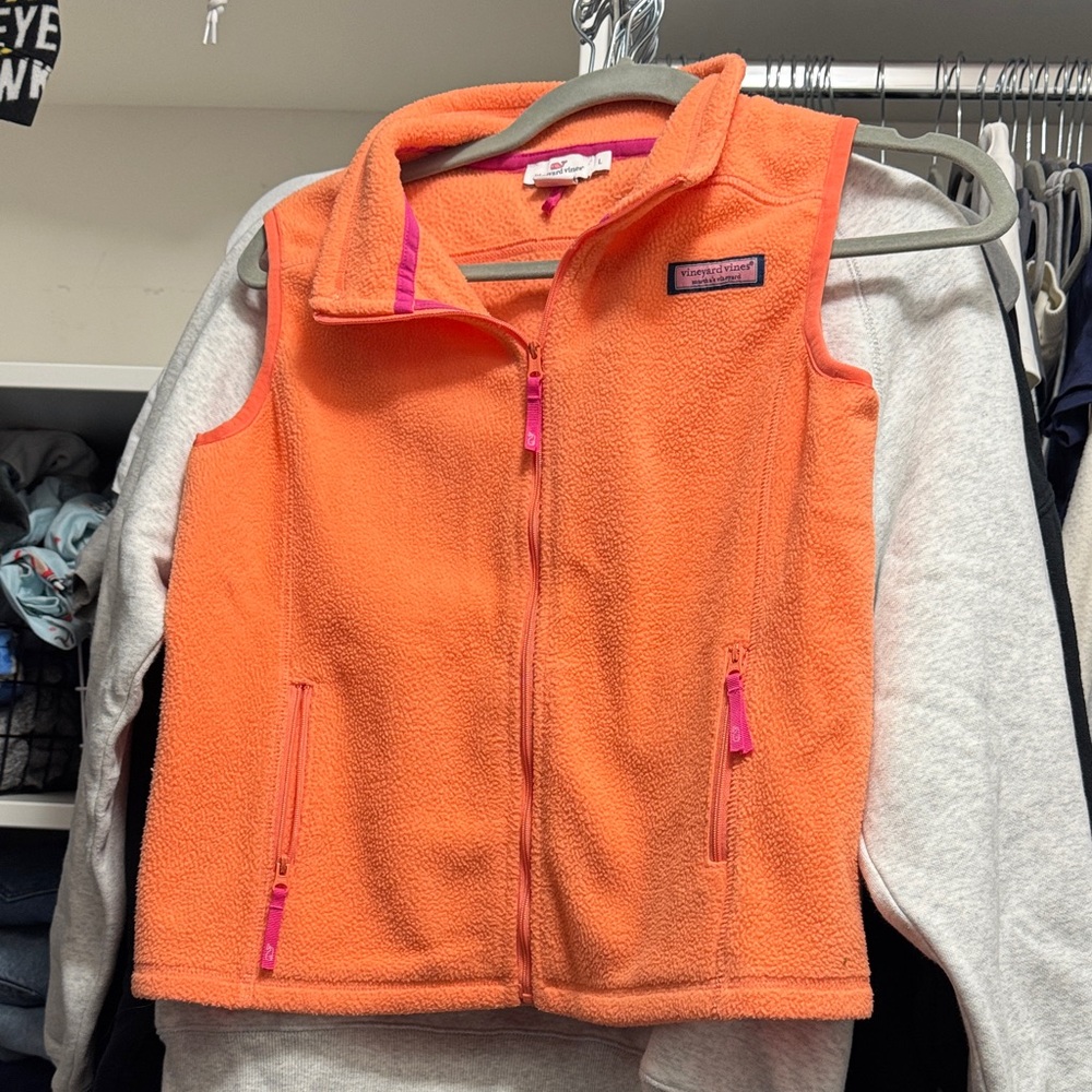 Vineyard Vines Orange Fleece Vest with Pink Accents